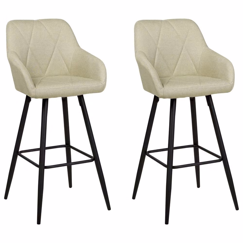 Wyld and Coco Set of 2 Green Diamond-Stitched Upholstered Bar Stools with Arms – 2
