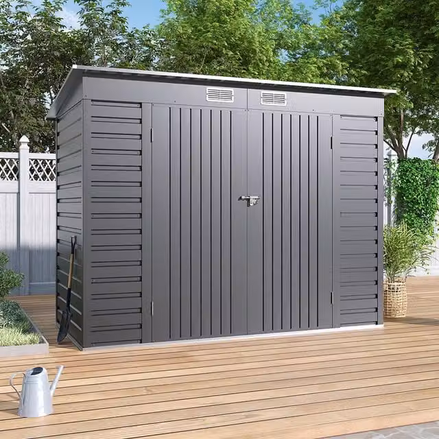 Lifeideas Grey Metal Pent Garden Shed with Plastic Side Vents
