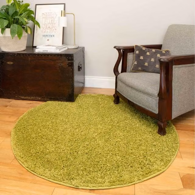 The Rug House Soft Shaggy Square Area Rug in Green, W/D: 135 x 135 cm
