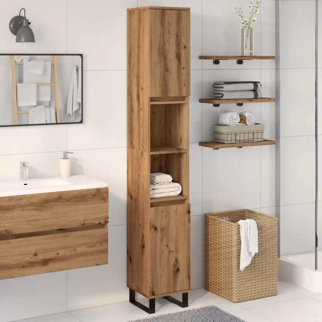 Berkfield Home Artisan Oak Bathroom Cabinet, Brown, W/D/H: 30 x 30 x 190 cm – 3