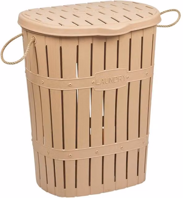 EONLION 65L Bamboo Look Clothes Storage Laundry Washing Basket in Beige