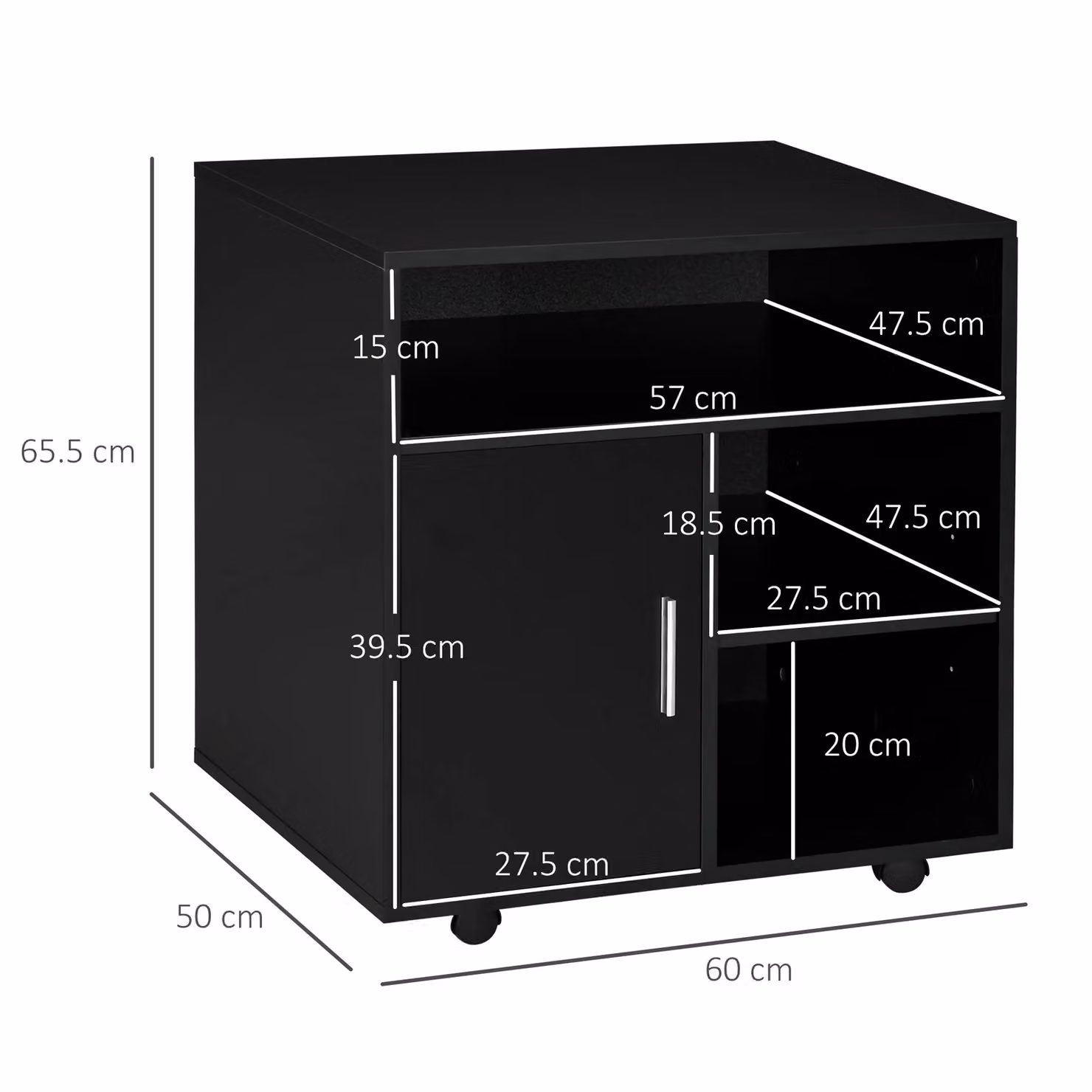 HOMCOM Multi-Storage Printer Unit with 5 Compartments in Black – 3