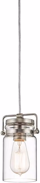 Netlighting Brinley 1 Light Ceiling Mini Pendant in Grey and Silver with Transparent Glass Shade and E27 Socket – 1
