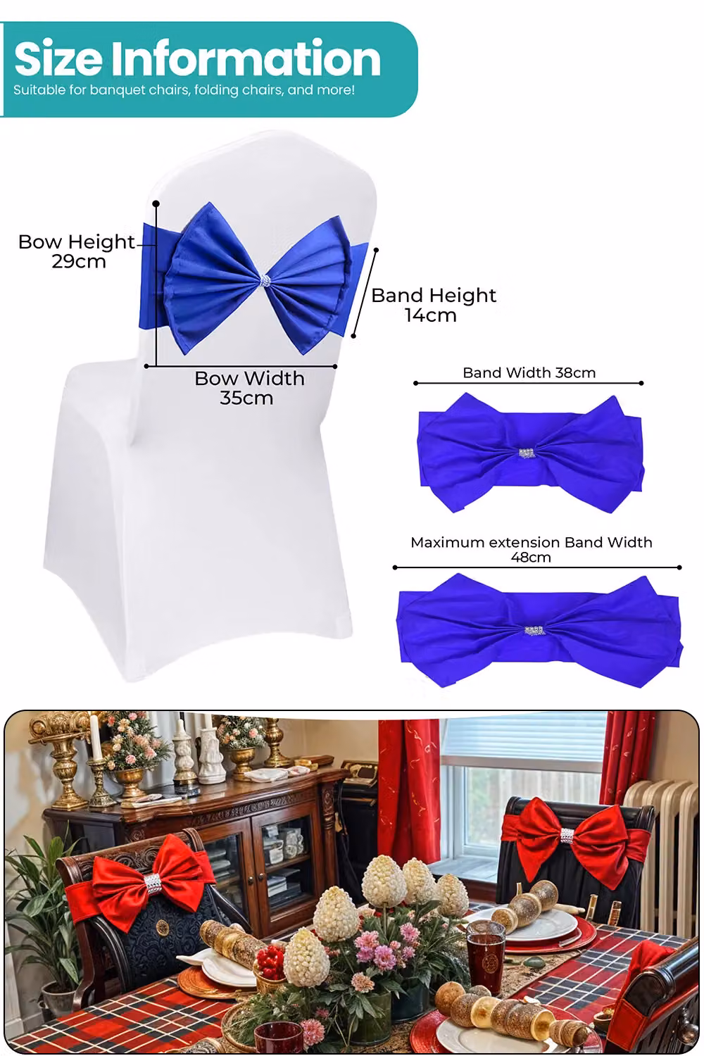 Neel Blue Stretchy Chair Sash Band with Slider Buckle for Weddings, Parties and Events – 1
