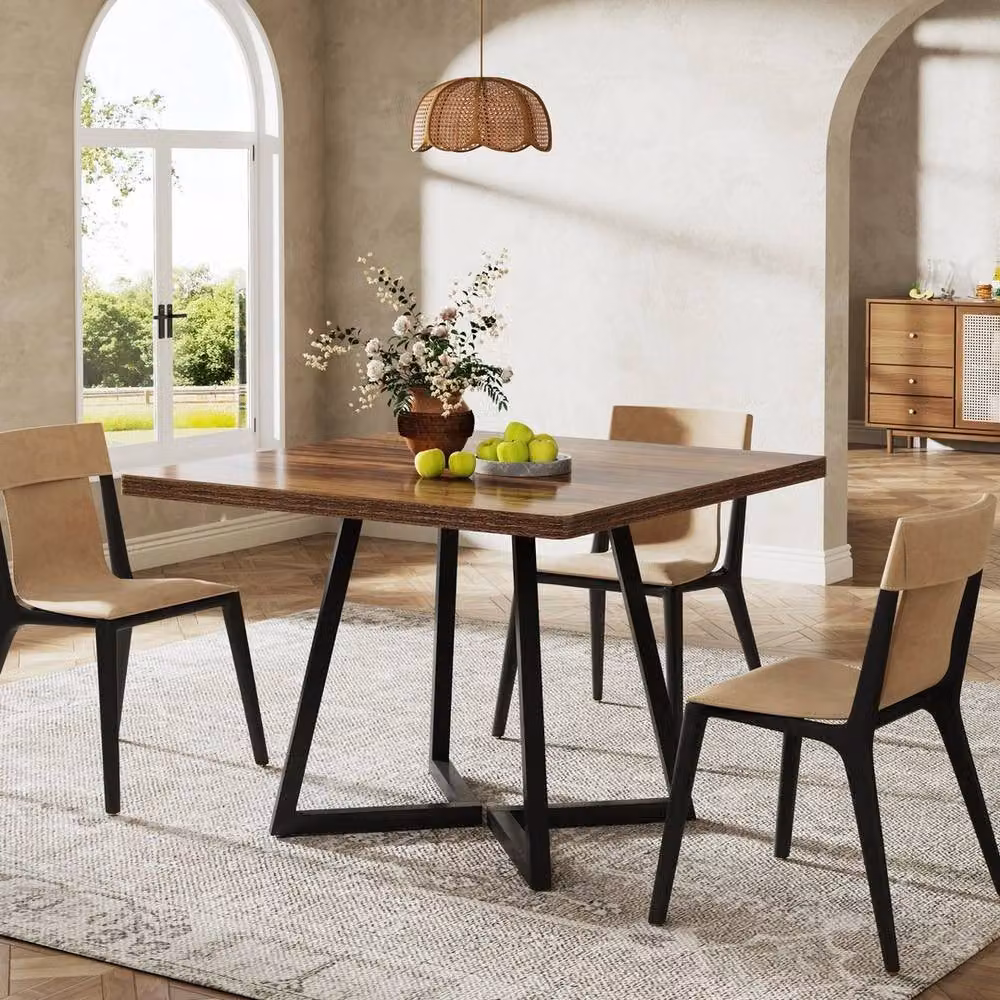 PAWNORA Square Industrial Wood and Metal Dining Table for 4 in Brown and Black – 3