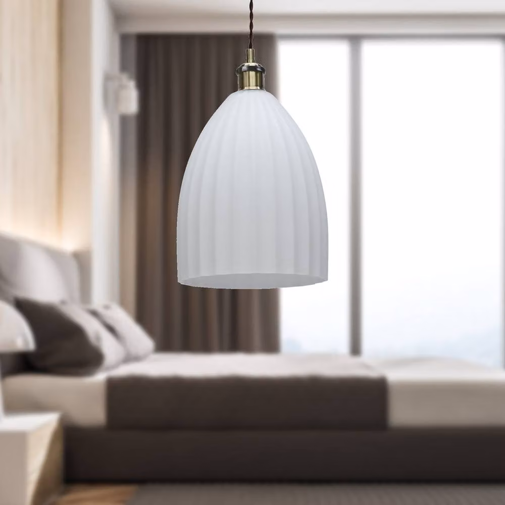 First Choice Lighting Hayes Antique Brass and White Fluted Glass Cylinder Pendant Light – 2