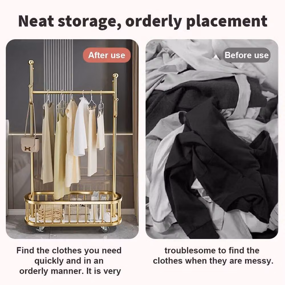 KORVIXA Gold Glossy Metal Clothes Rail with Dual Hook and Rail Matrix – 2