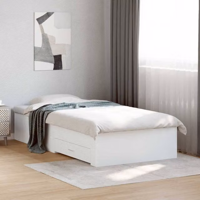 Berkfield Home White Engineered Wood Bed Frame with Storage Drawers W: 80 cm, L: 200 cm – 1
