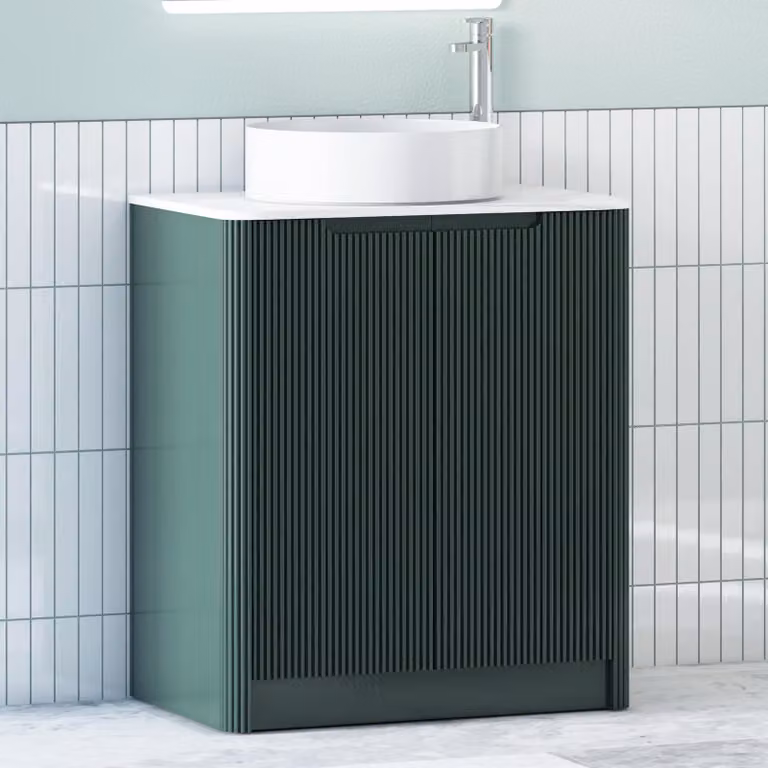 Royal Bathrooms Avenza 2 Door Floor Standing Bathroom Vanity Unit with Art Round Basin in Moss Green and White
