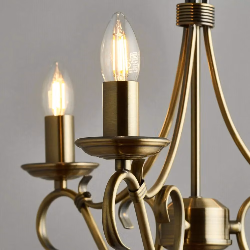Loops Vintage Lighting Pack with 3 Lamp Ceiling Light and 2x Twin Wall Lights in Antique Brass – 2