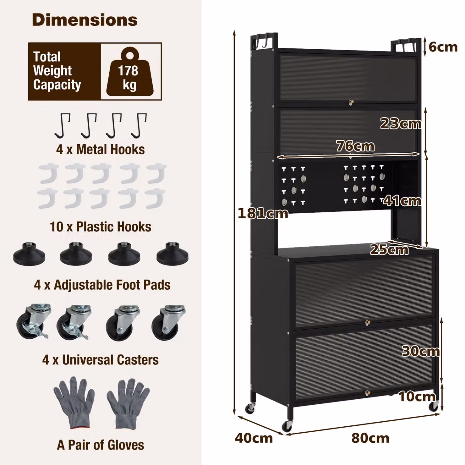 Costway 6-Tier Kitchen Pantry Cabinet Buffet with Hutch and Hooks in Black – 3