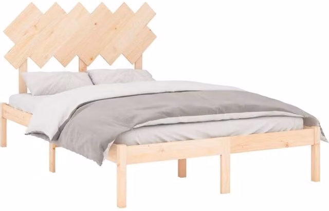 Berkfield Home Beautiful Small Double Bed Frame in Beige Solid Pine Wood, W/D/H: 120 x 200 cm – 1