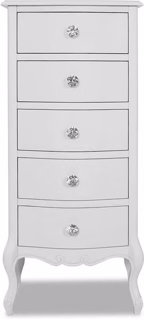 Juliette Tallboy Narrow Chest of Drawers in White with Diamond Shape Crystal Handles