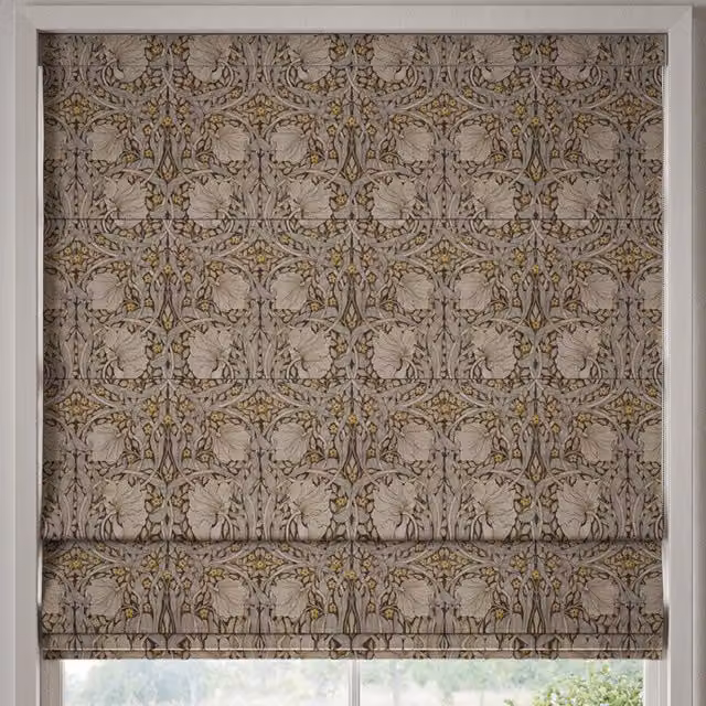 William Morris At Home Pimpernel Made to Measure Blackout Roman Blind in Flint Grey Multicolour Floral Design