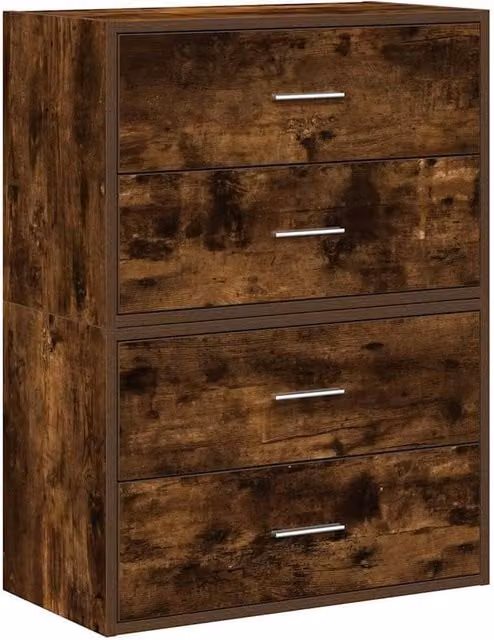 Berkfield Home Set of 2 Smoked Oak Cabinets with 2 Drawers in Brown, W/D/H: 60 x 31 x 40 cm – 1