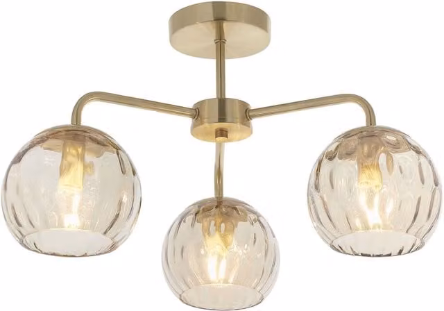 Loops Semi Flush Ceiling Light in Gold/Brass with Transparent Glass, 3 x E14