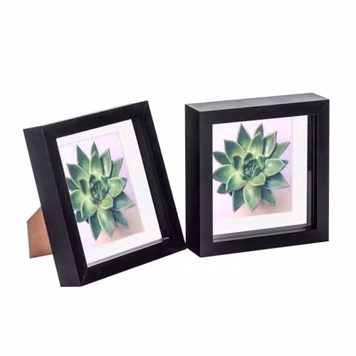 Nicola Spring 2 Piece Square 3D Shadow Box Photo Frame Set in Black and White with Glass Aperture