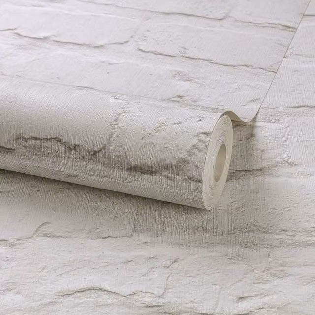 Grandeco Rustic Painted Brick Textured Wallpaper in White