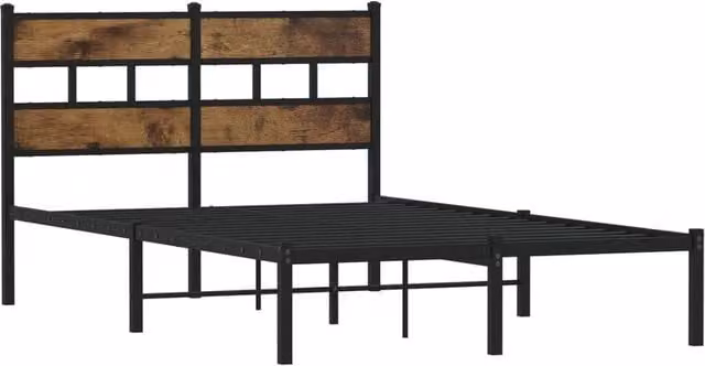 Berkfield Home Industrial Metal and Wood Bed Frame in Smoked Oak and Brown, W/D/H: 120 x 200 cm – 1