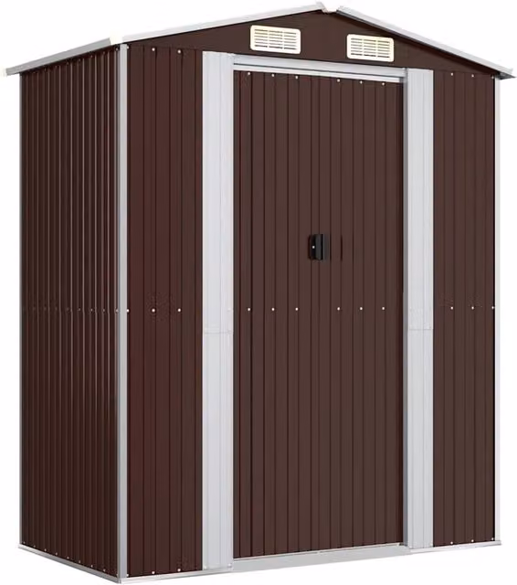 Berkfield Home Garden Shed in Dark Brown, Galvanised Steel with Sliding Doors and Side Vent, W/D/H: 192 x 108 x 223 cm – 1