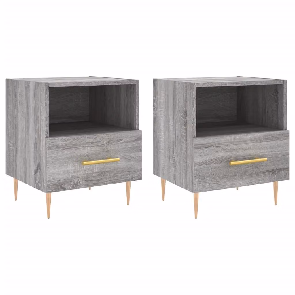 Berkfield Home Set of 2 Modern Grey Sonoma Bedside Cabinets in Engineered Wood, W: 40 cm, D: 35 cm, H: 47.5 cm – 1