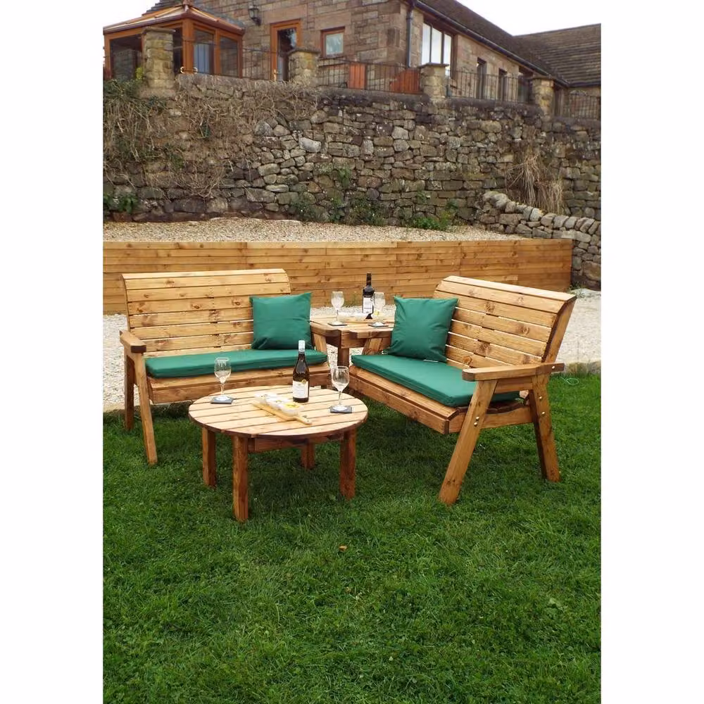Charles Taylor Balmoral Four Seater L-Shape Corner Garden Set with Round Coffee Table in Light Brown – 3