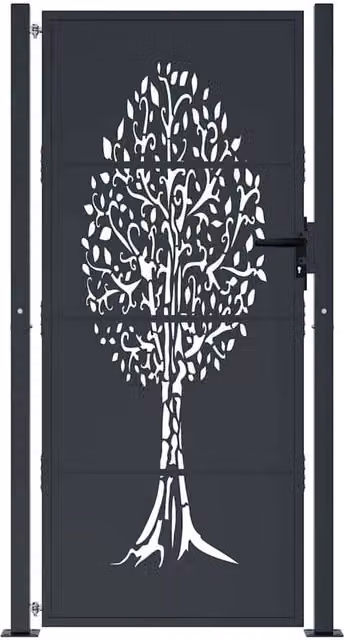 Berkfield Home Beautiful Garden Gate in Anthracite Grey Steel with Tree Design, W: 105 cm, H: 180 cm