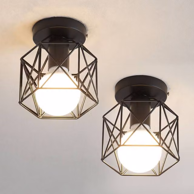 COMELY Set of 2 Industrial Metal Cage Ceiling Lights in Black – 1
