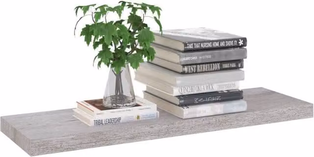 Berkfield Home Set of 4 Durable Floating Wall Shelves in Concrete Grey, W: 80 cm, D: 23.5 cm, H: 3.8 cm