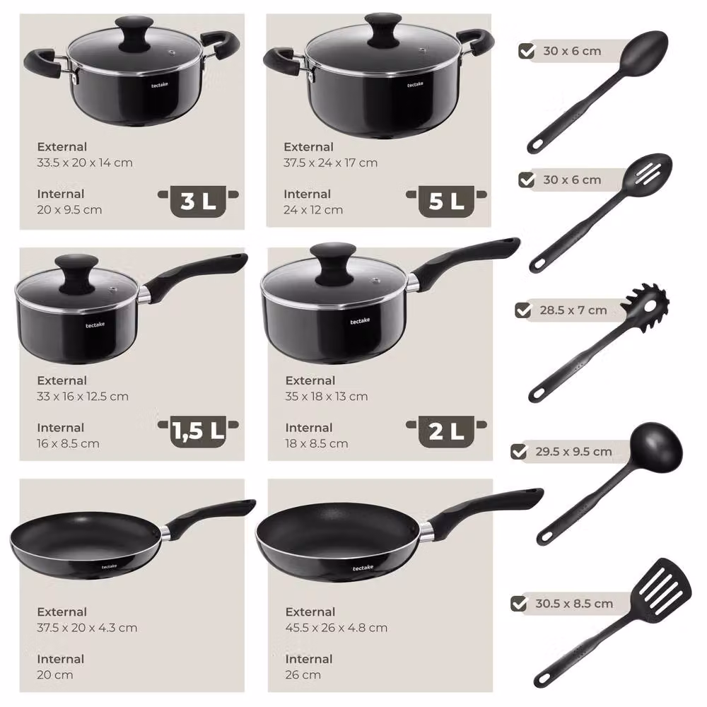 tectake Una & Varese 45 Piece Kitchen and Dinnerware Set in Grey and Black – 3