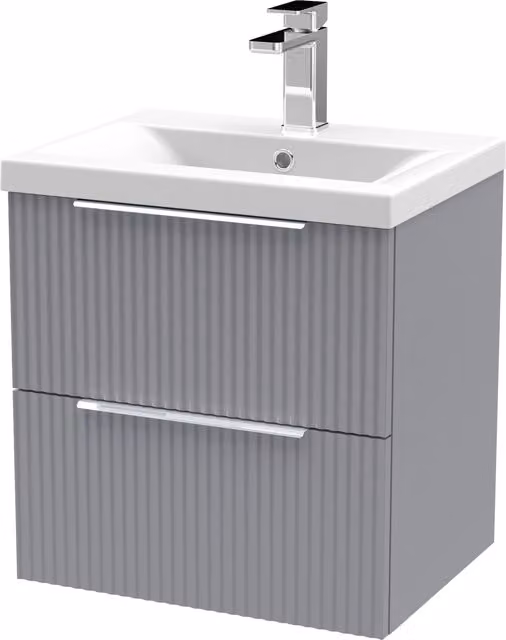 Balterley Fluted Wall Hung 2 Drawer Vanity Basin Unit and Basin, Satin Grey, Width: 50 cm