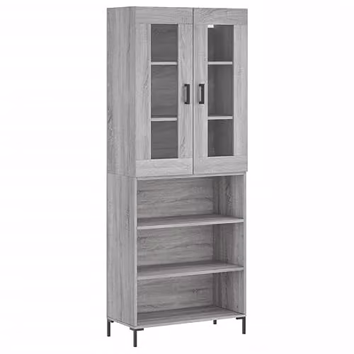 vidaXL Modern Grey Sonoma Highboard with Glass Doors, W/D/H: 69.5 x 34 x 180 cm – 1