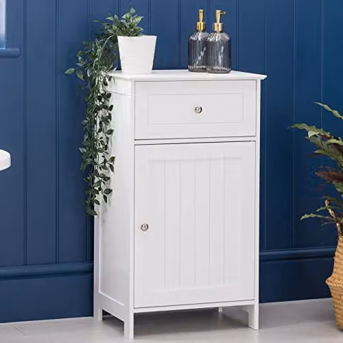 Christow White Modern Bathroom Storage Cabinet with Drawers and Hinged Doors – 1