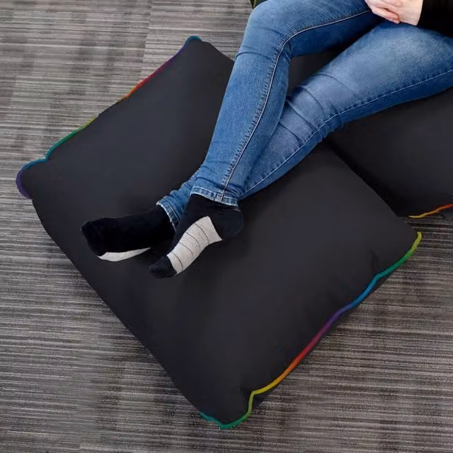 rucomfy Gaming Footstool Bean Bag Pouffe in Black and Multicolour Fabric