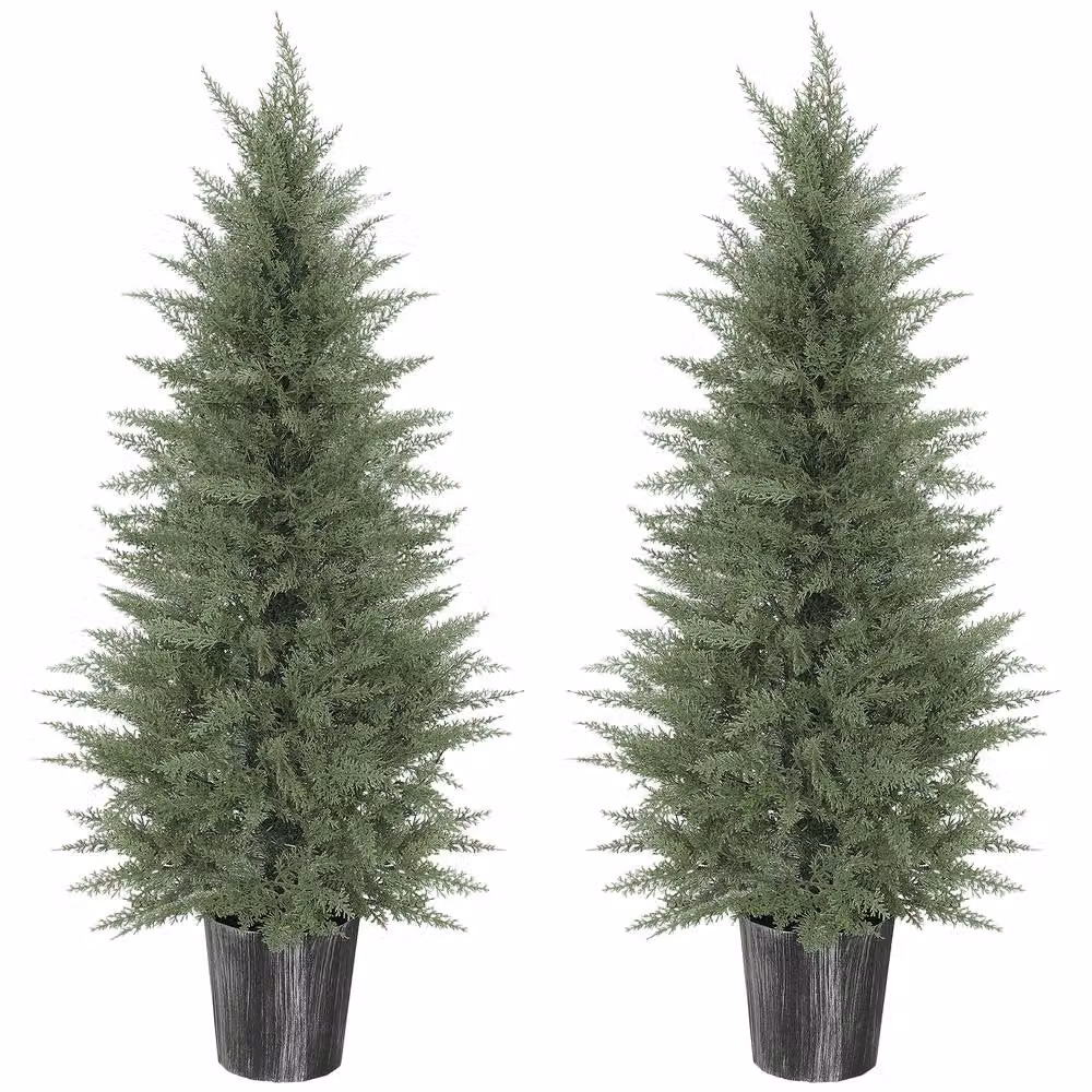 STILVORA Set of 2 Green Artificial Cypress Trees with Plastic Pots, Height: 135 cm – 4