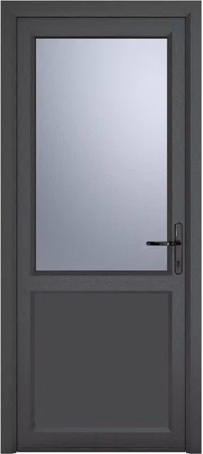 Crystal Direct uPVC Single Door with Half Glass and Half Panel, Left Hand Obscure, Dark Grey, W: 89.0 cm, H: 209.0 cm