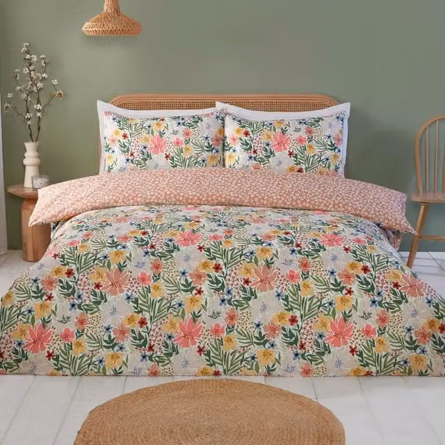 Divante Florentina Reversible Floral Duvet Cover Set, Multicolour, W: 180 cm x L: 200 cm