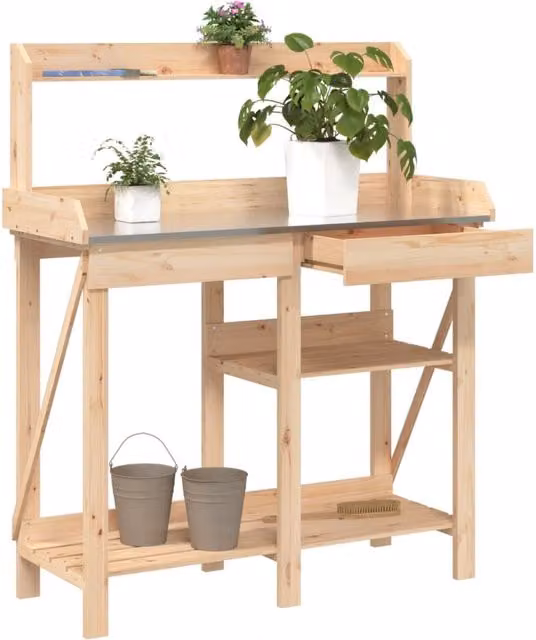 Berkfield Home Potting Bench with Shelves in Brown Solid Fir Wood – 1