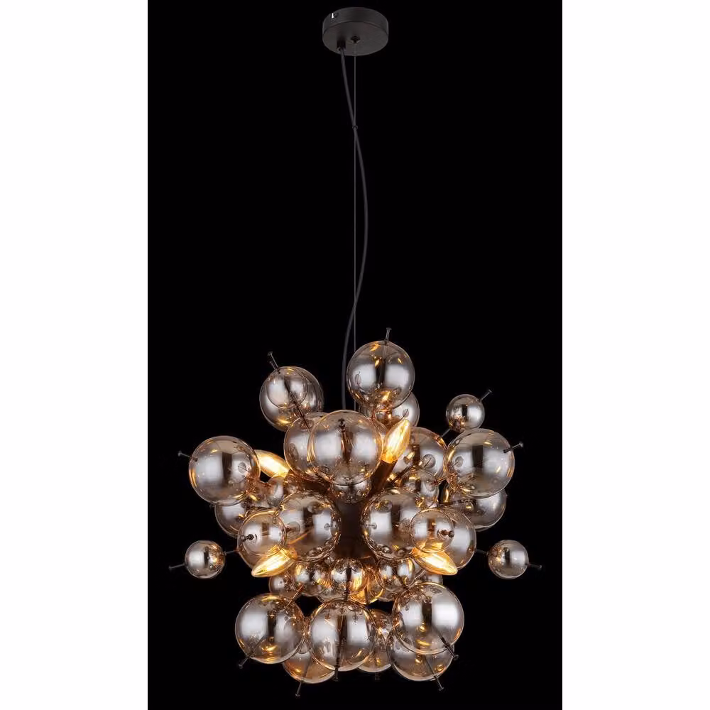 Globo Lighting Udo Sphere Pendant Light with Smoke Glass Shade and Black Metal Finish, 6x E14, Diameter: 55 cm – 4