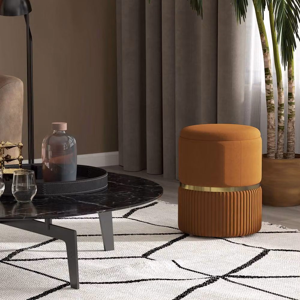 STILVORA Brown Velvet Footstool with Storage – 6