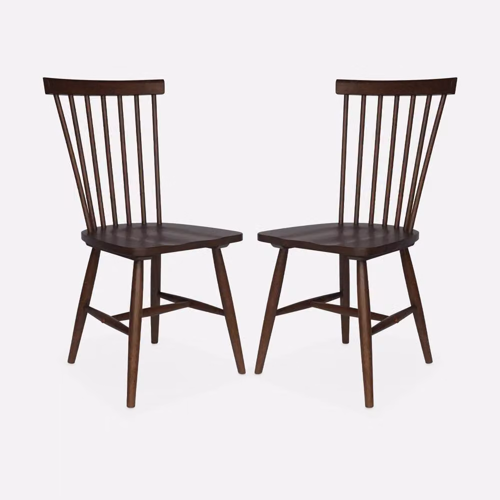 Sweekeet Pair of Classic Rubberwood Dining Chairs in Dark Brown – 2