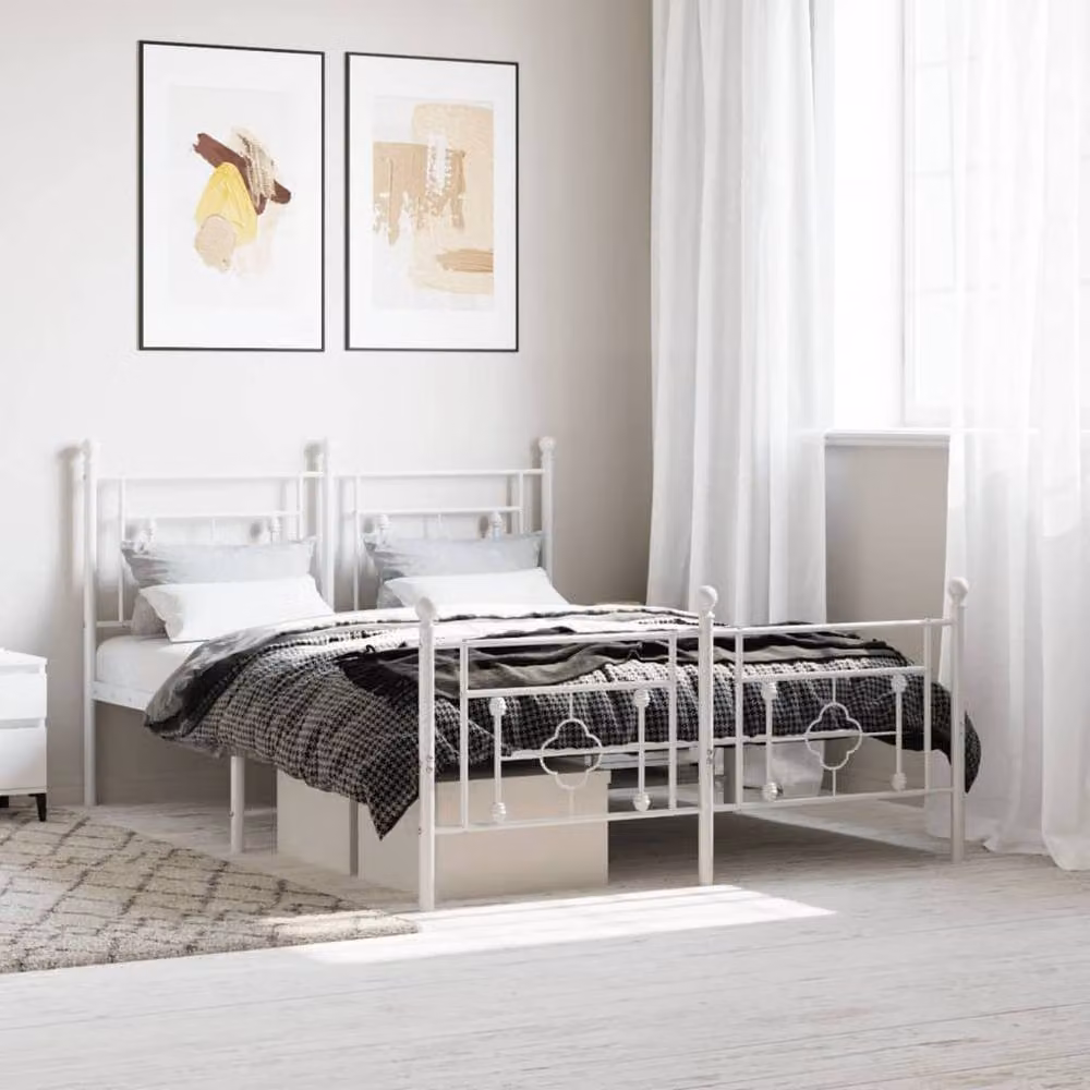 Berkfield Home Metal Bed Frame with Footboard in White, W/D/H: 140 x 200 x 107 cm – 2