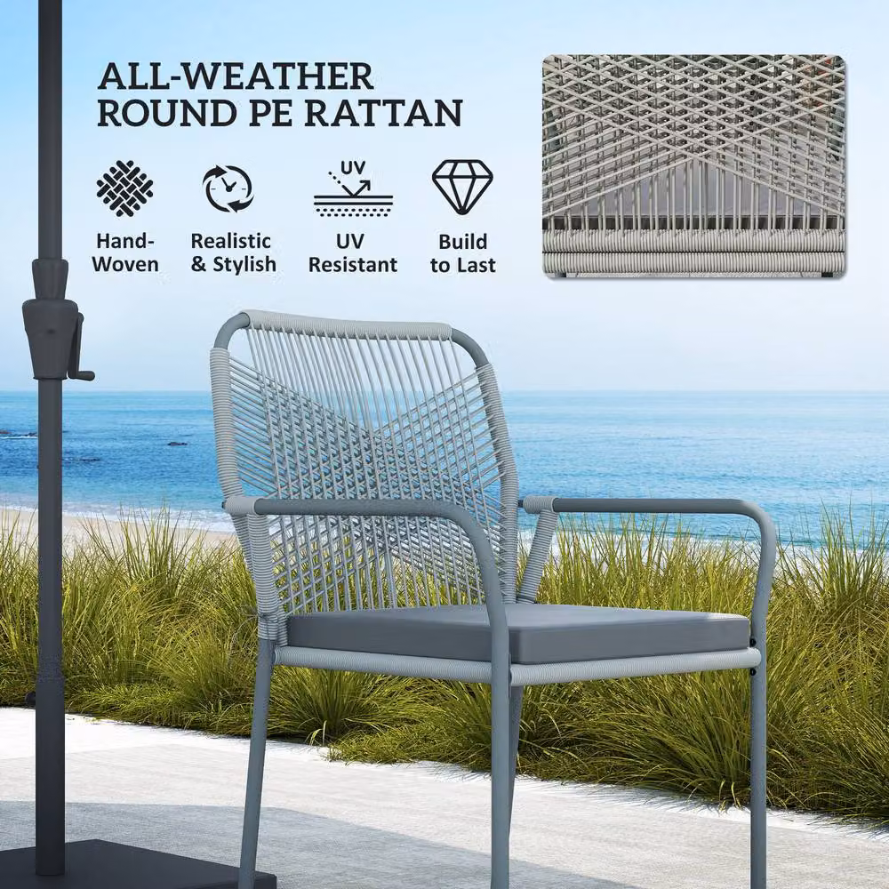 ERGOVEXA Five-Piece PE Rattan Garden Dining Set with Cushions in Light Grey – 5