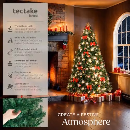 tectake Artificial Christmas Tree in Green with Dense Needles and Metal Stand, Height: 210 cm – 2