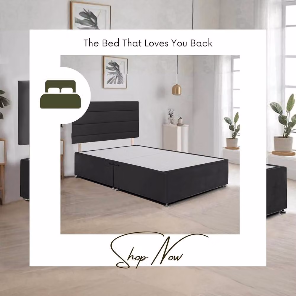 Bed Time UK Plush Velvet Divan Bed Frame with 2 Drawers and 20 inch Horizontal Headboard in Black, W/D/H: 180 x 200 cm – 2