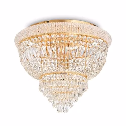 Ideal Lux Dubai 6 Light Crystal Ceiling Chandelier in Gold and Brass with E14 Bulbs