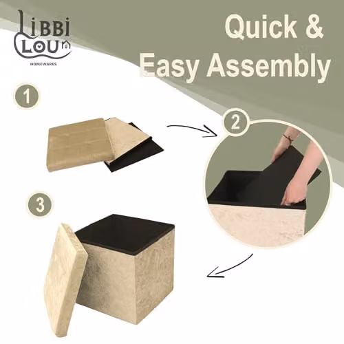 Libbi Lou Velvet Foldable Storage Ottoman Footstool, Beige, W/D/H: 38 x 38 x 38 cm – 2