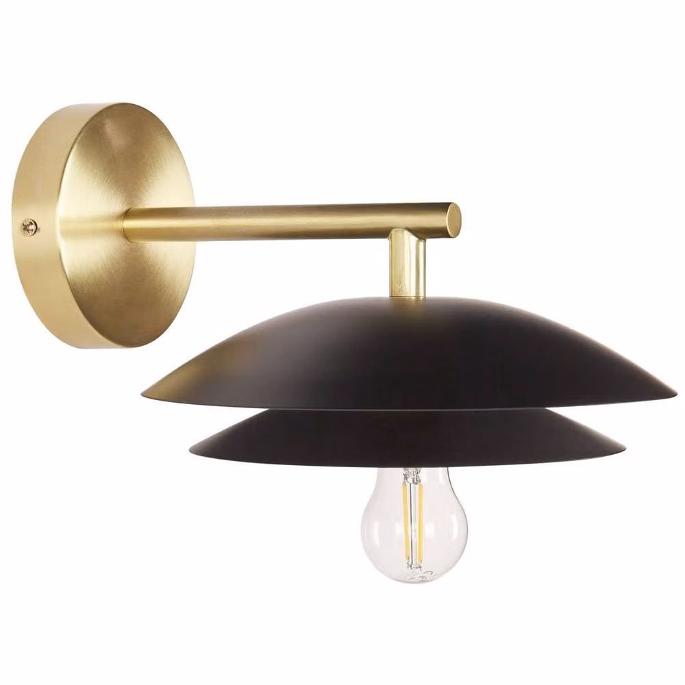 Wyld and Coco Modern Glamour Metal Wall Lamp with Double Cone Shade in Black and Gold – 2