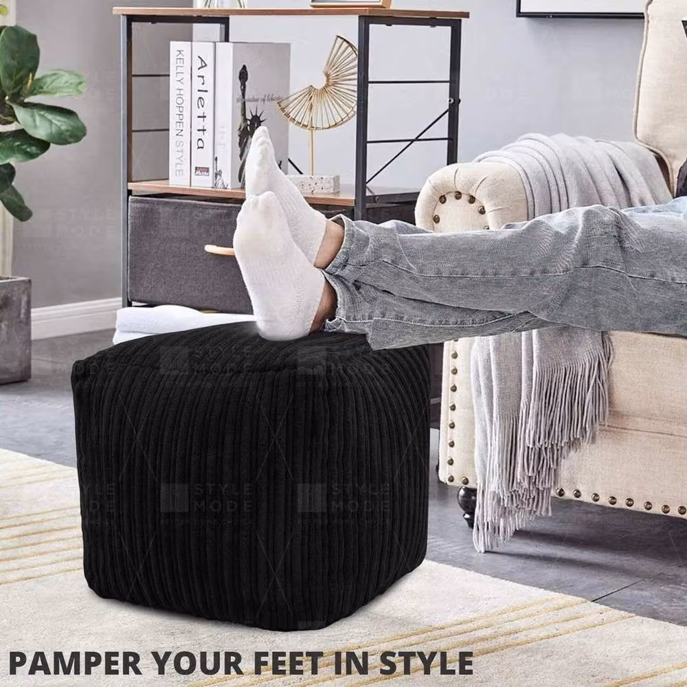 EONLION Black Beanbag Ottoman Footstool with Removable Cover, Diameter: 100 cm – 2