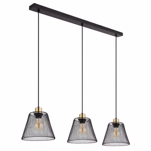 Netlighting Baku Bar Pendant Ceiling Light in Black and Gold/Brass with 3x E27 Bulbs – 1